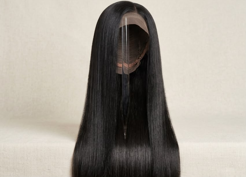 Jet Black Bone Straight Frontal Wig